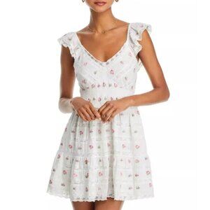 LoveShackFancy Finny Dress Embroidered Floral White Mini Dress, Size Small